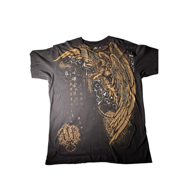 Muskagee Other - Angel Wing Cross all over Graphic Tee Black & Gold wings